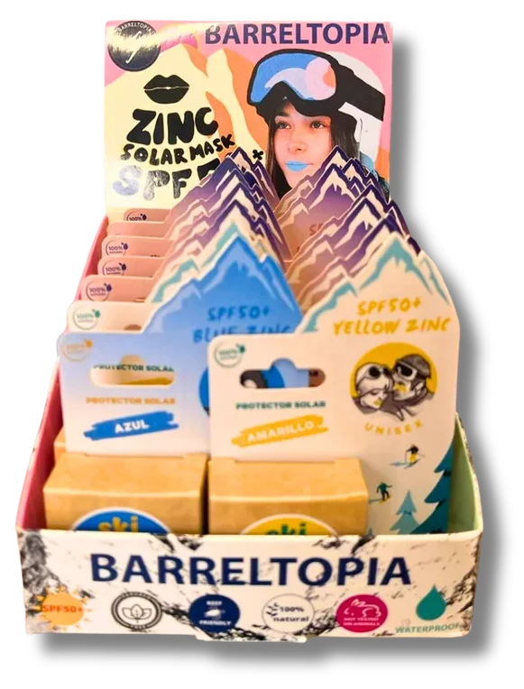 Barreltopia display with 14 zinc tins